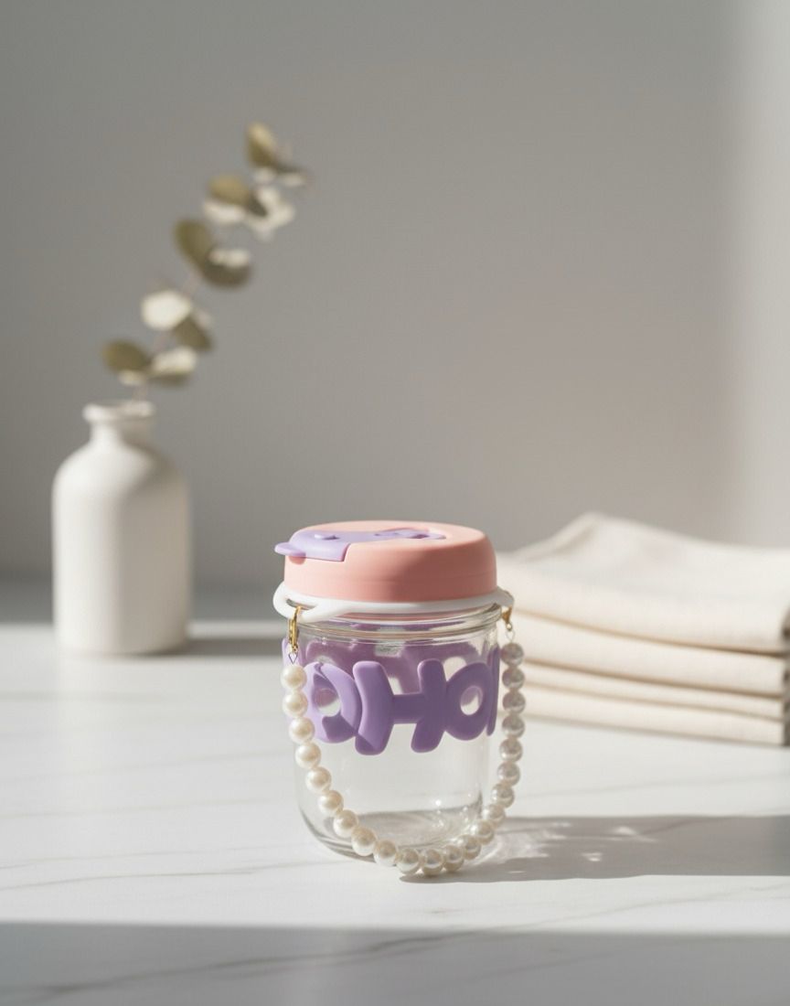 HOH - كوب زجاجي بايريكس بغطاء وسلسلة